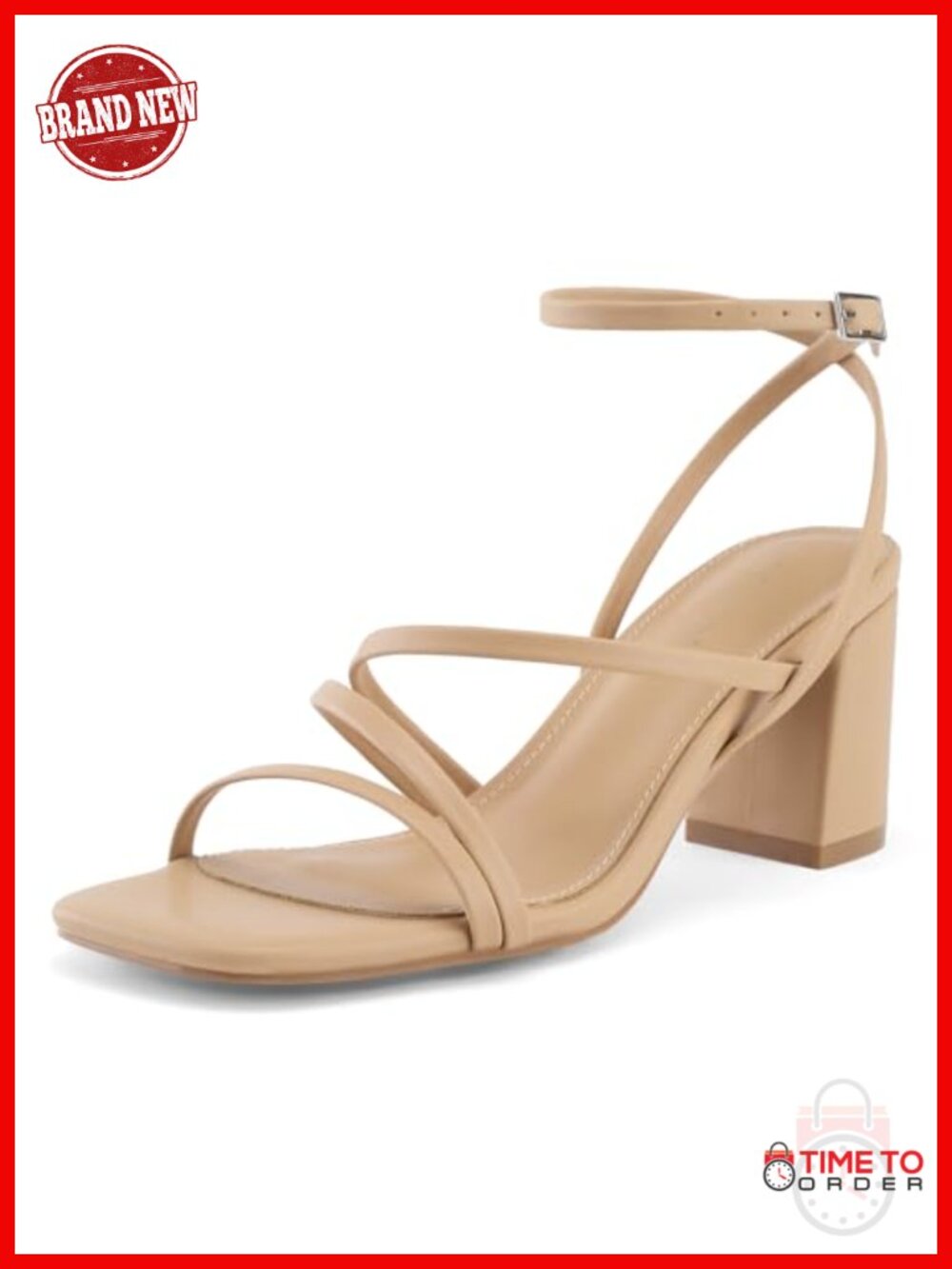 Leather Strappy Heels Square Toe Sandals
